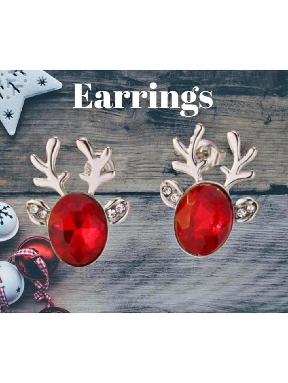 Adorable Christmas Reindeer Red Rhinestone Stud Earrings